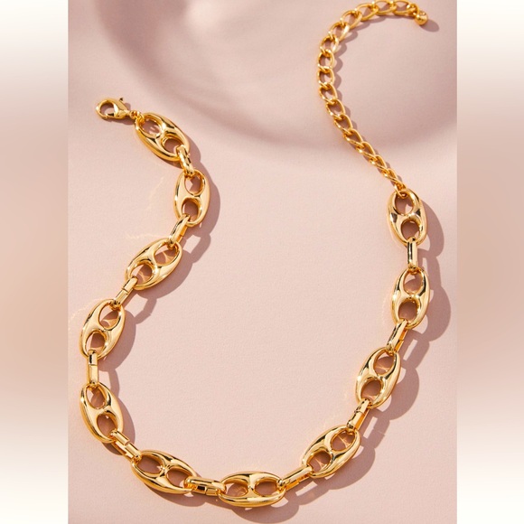 Anthropologie gold bottlecap link collar necklace choker statement jewelry - Picture 2 of 11